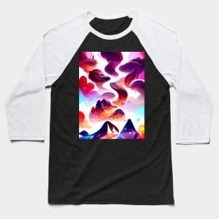 Cloudy Mountains Fluid Abstract Pattern Baseball T-Shirt